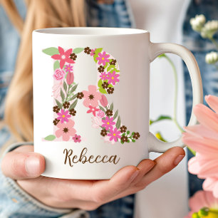 Personlig Monogram Blommigt Brev R Kaffemugg