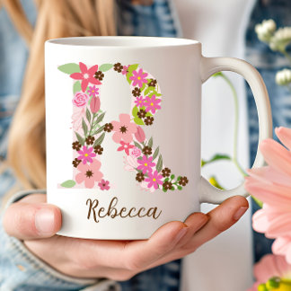Personlig Monogram Blommigt Brev R Kaffemugg