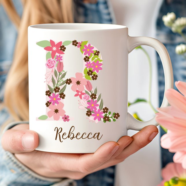 Personlig Monogram Blommigt Brev R Kaffemugg (Personalized Monogram Floral Letter R Coffee Mug)