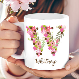 Personlig Monogram Blommigt Brev W Kaffemugg