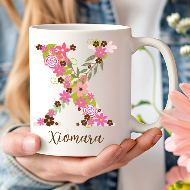Personlig Monogram Blommigt Brev X Kaffemugg (Personalized Monogram Floral Letter X Coffee Mug)