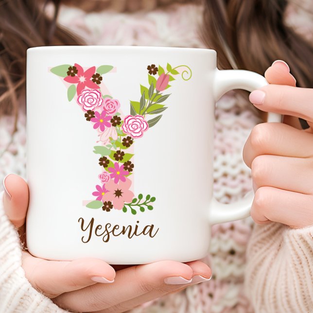 Personlig Monogram Blommigt Brev Y Kaffemugg (Personalized Monogram Floral Letter Y Coffee Mug)