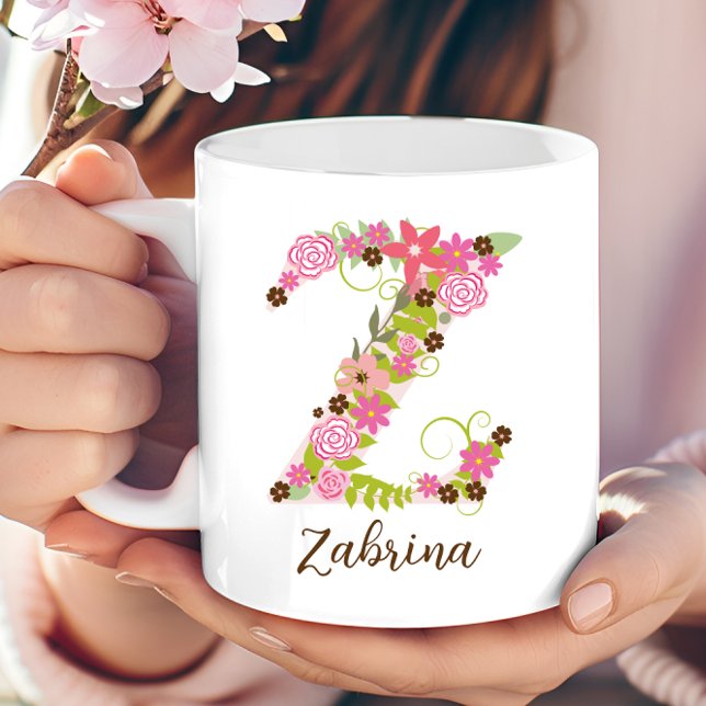 Personlig Monogram Blommigt Brev Z Kaffemugg (Personalized Monogram Floral Letter Z Coffee Mug)