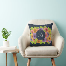 Personlig Monogram Blommigt Modern Kudde