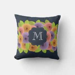 Personlig Monogram Blommigt Modern Kudde