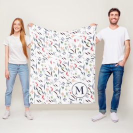 Personlig Monogram Blommigt Vattenfärg Fleecefilt