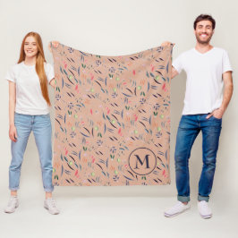 Personlig Monogram Blommigt Vattenfärg Ull Bl Fleecefilt