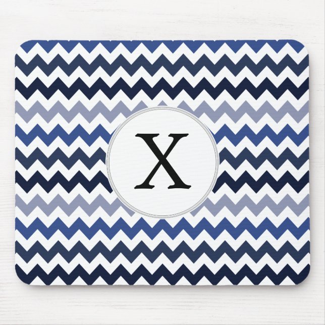 Personlig Monogram Blue Chevron Musmatta (Framsidan)
