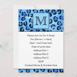Personlig Monogram, Blue Leopard Print Mönster. Inbjudningar