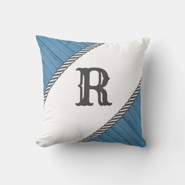 Personlig Monogram Blue on White Kudde (Framsida)