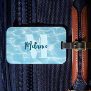 Personlig Monogram Blue Swimming Bassäng Modern Bagagebricka