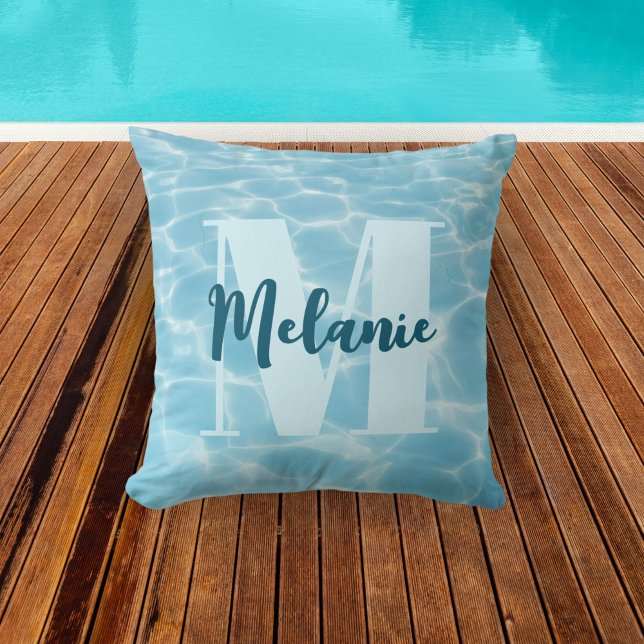 Personlig Monogram Blue Swimming Bassäng Modern Kudde (Skapare uppladdad)