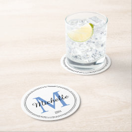 Personlig Monogram Blue Underlägg Papper Rund