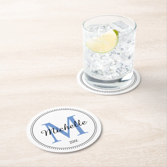 Personlig Monogram Blue Underlägg Papper Rund (Insitu)