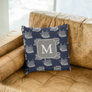 Personlig Monogram Blue Vintage Typewriter Kudde