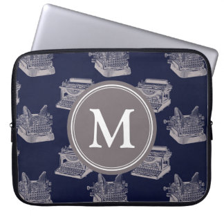 Personlig Monogram Blue Vintage Typewriter Laptop Fodral