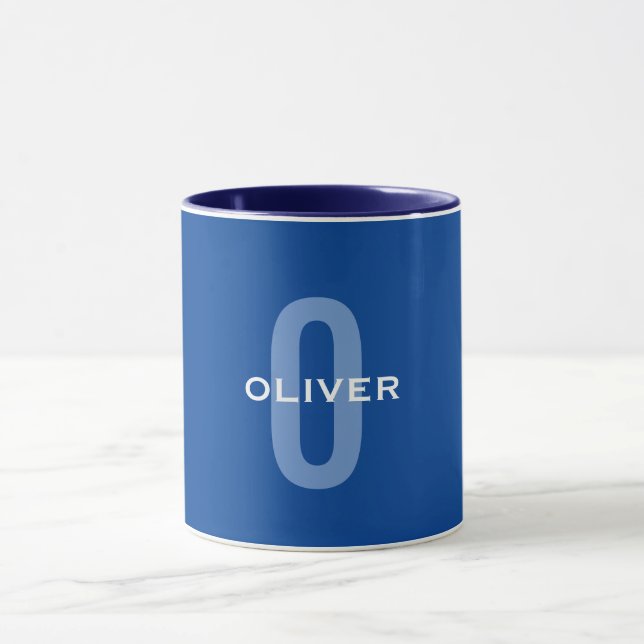 Personlig Monogram Blue White Namn Mugg (Center)