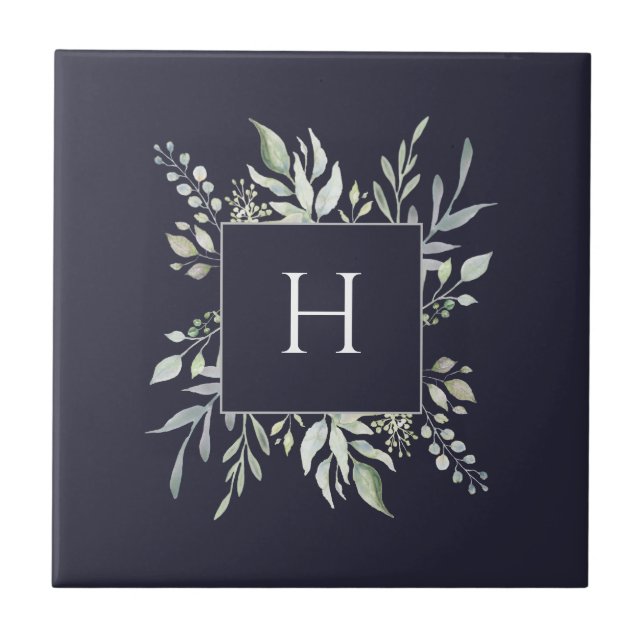 Personlig Monogram botaniska dekorativa flottan Kakelplatta (Framsidan)