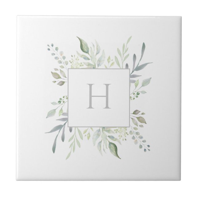 Personlig Monogram botaniskt dekorativ dekorativ d Kakelplatta (Framsidan)
