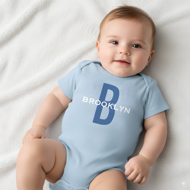 Personlig Monogram Boy Custom Name Blue White T Shirt (Skapare uppladdad)