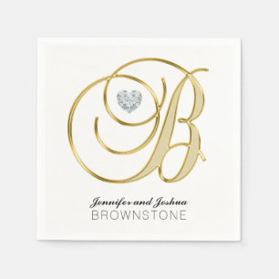 Personlig Monogram Brev B Guld White Bröllop Pappersservett