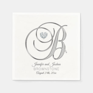 Personlig Monogram Brev B Silver Bröllop Pappersservett