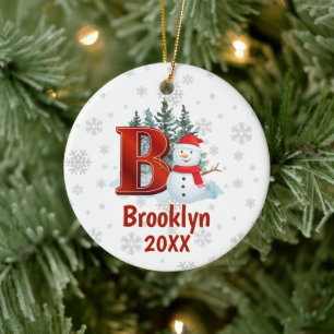 Personlig Monogram Brev B Snögubbe Julgransprydnad Keramik