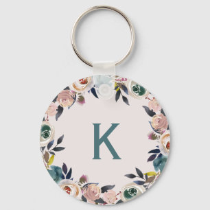 Personlig Monogram Brev Blommigt Chic Dam Nyckelring