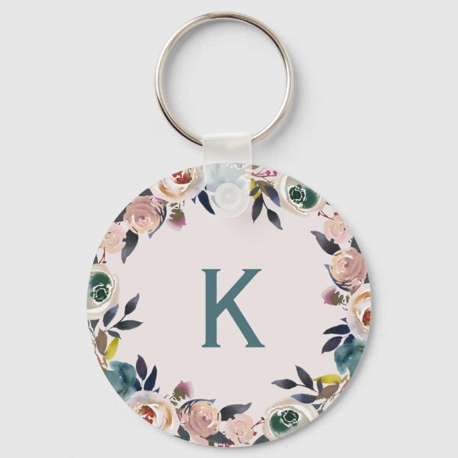 Personlig Monogram Brev Blommigt Chic Dam Nyckelring (Framsida)