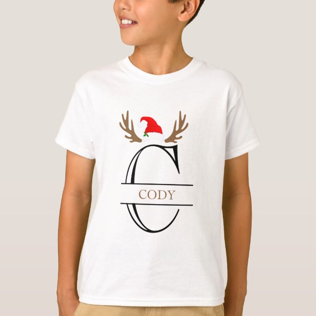 Personlig Monogram Brev C Antlers jul T Shirt (Framsida)
