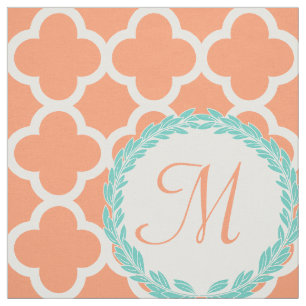 Personlig Monogram Brev Coral Peach Teal Tyg
