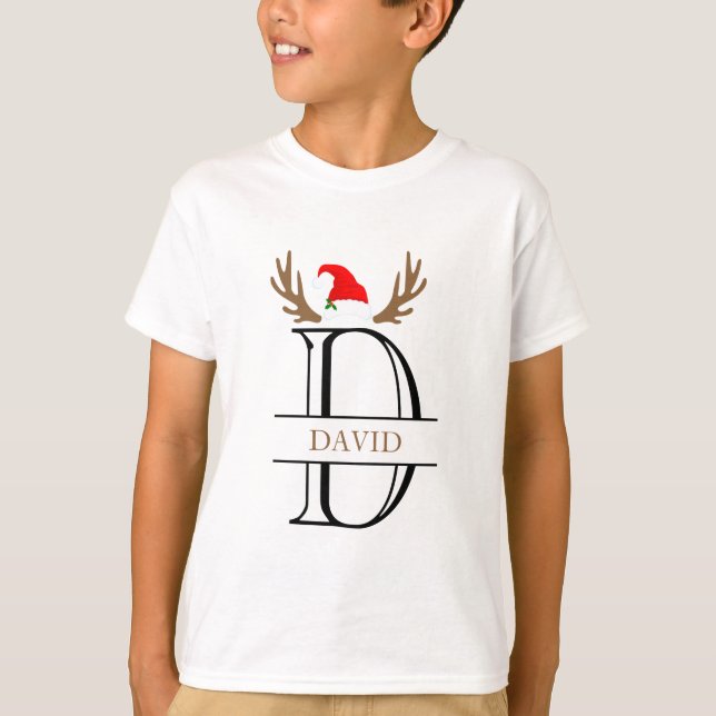 Personlig Monogram Brev D Antlers Julafton T Shirt (Framsida)