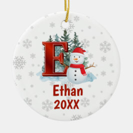 Personlig Monogram Brev E Snögubbe jul Julgransprydnad Keramik
