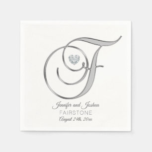 Personlig Monogram Brev F Silver Bröllop Pappersservett