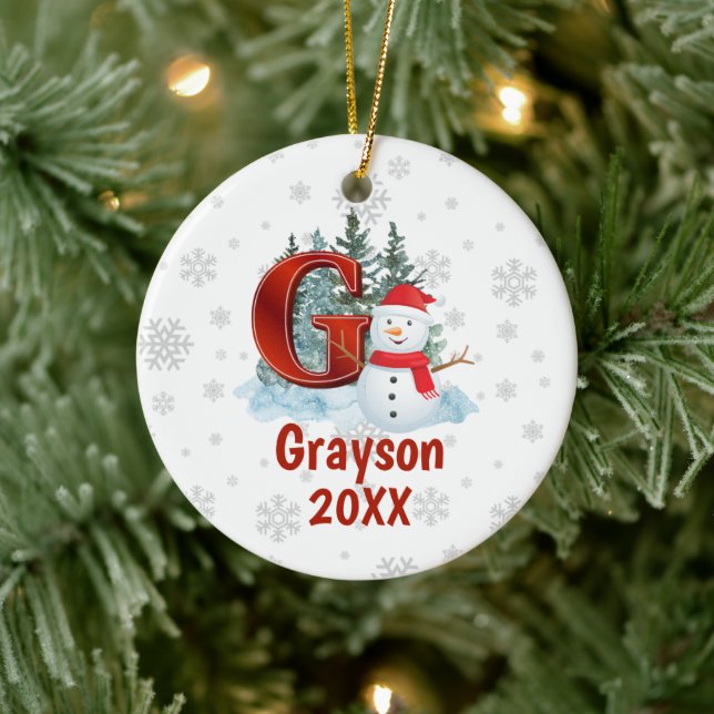 Personlig Monogram Brev G Snögubbe jul Julgransprydnad Keramik (Träd)
