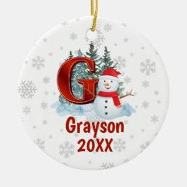 Personlig Monogram Brev G Snögubbe jul Julgransprydnad Keramik