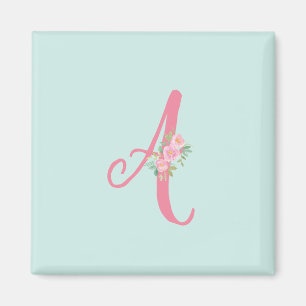 Personlig Monogram Brev Initial Blommigt Magnet