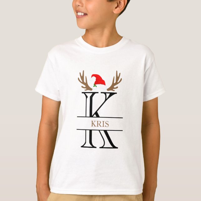 Personlig Monogram Brev K Antlers Julafton T Shirt (Framsida)