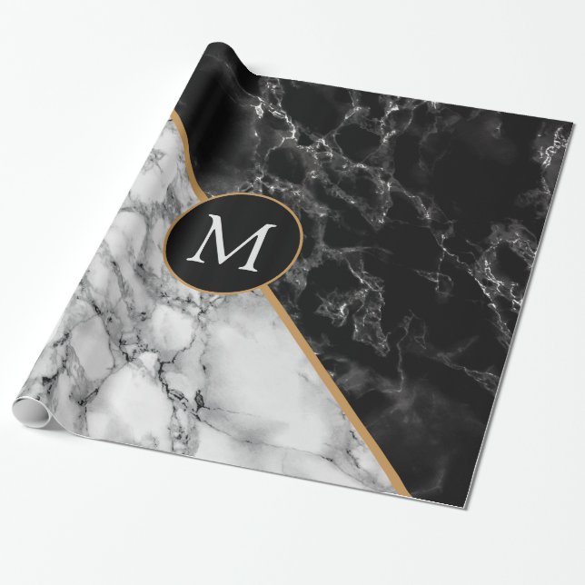 Personlig Monogram Brev Marble Wrapping Papper Presentpapper (Utrullad)