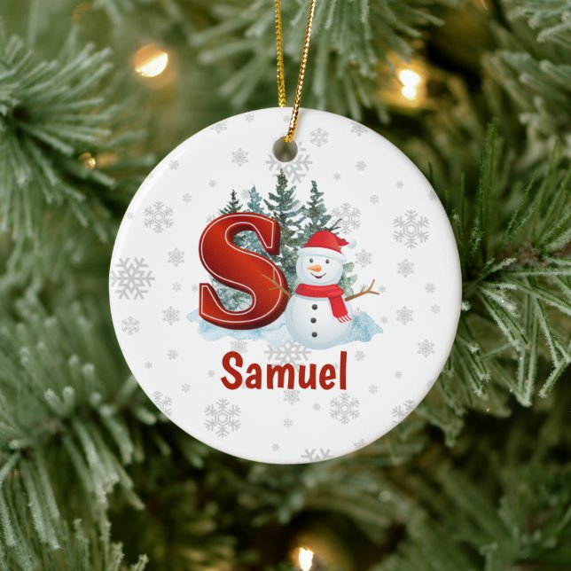 Personlig Monogram Brev S Snögubbe jul Julgransprydnad Keramik (Träd)