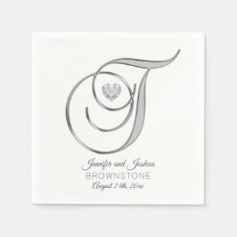 Personlig Monogram Brev T Silver Bröllop Pappersservett