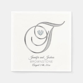 Personlig Monogram Brev T Silver Bröllop Pappersservett