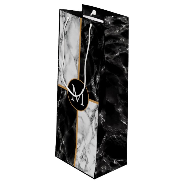 Personlig Monogram Brev Vin Gift Bag Marble (Baksidan Vinklad)