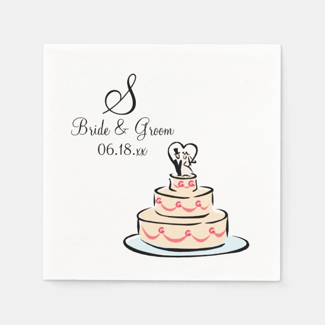 Personlig Monogram Bröllop Cake Pappersservett (Framsidan)