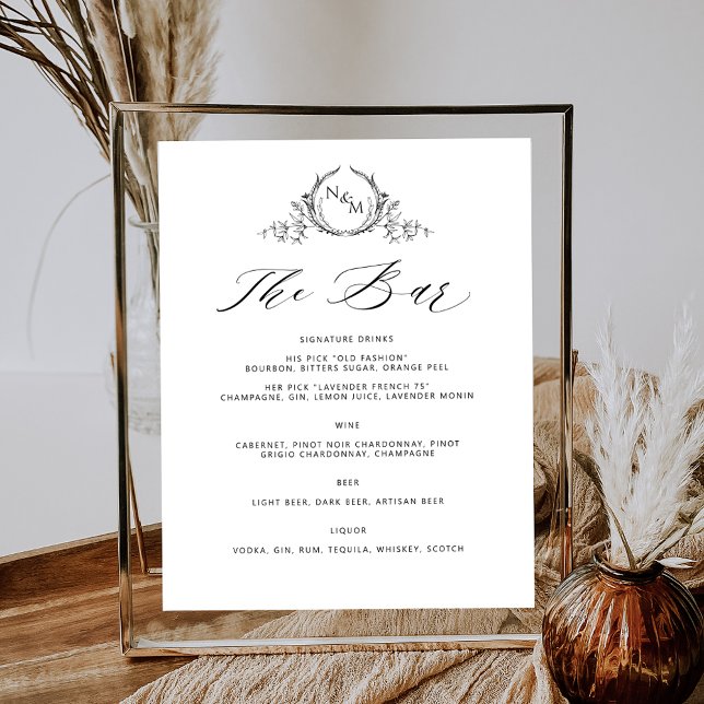 Personlig Monogram Bröllop Drinks Pub Menu-tecken Poster (Skapare uppladdad)