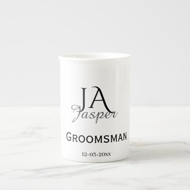 Personlig monogram bröllopsvittne bästa man namn d benporslin mugg (Framsidan)