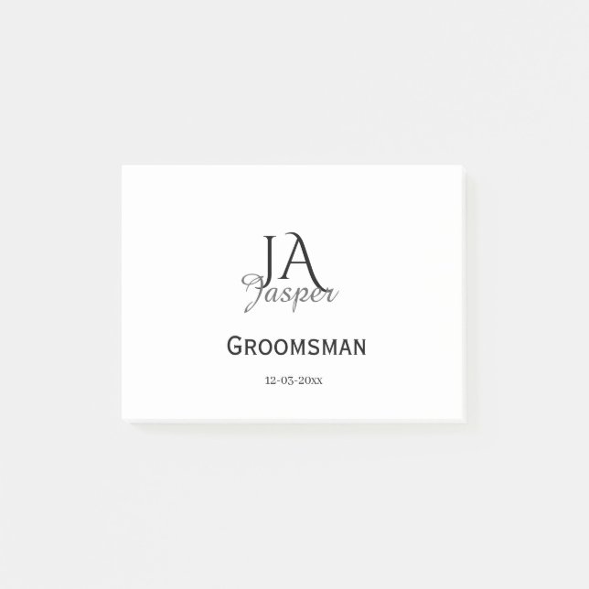 Personlig monogram bröllopsvittne bästa man namnda post-it block (Framsida)