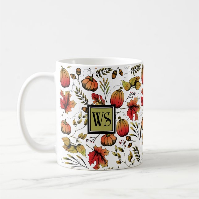 Personlig Monogram Colorful Autumn Harvest Kaffemugg (Vänster)