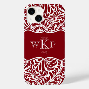 Personlig Monogram Cranberry Damask Pattern Ca