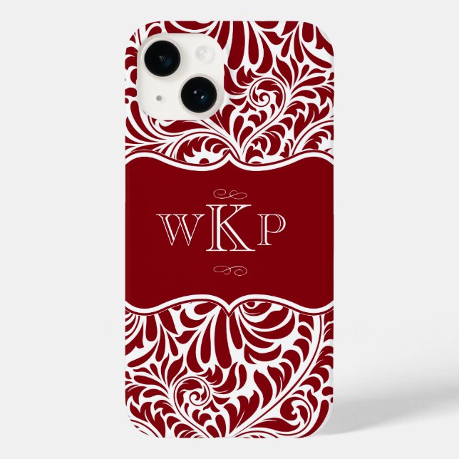 Personlig Monogram Cranberry Damask Pattern Ca (Baksida)